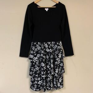 LuLaRoe Georgia Dress Women's XL Black White Star Print Ruffle Layers Tiered